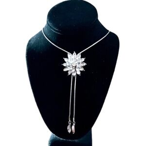Gorgeous Striking Silver & Crystal Medallion Lariat Style Necklace or Brooch